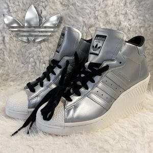 *NWB* Adidas Superstar Ellure Metallic Silver White Wedge Shoes FW3202 Women's 7